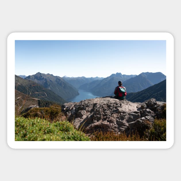 Resting During the Hike with Mountain view on Kepler Track Sticker by Danny Wanders